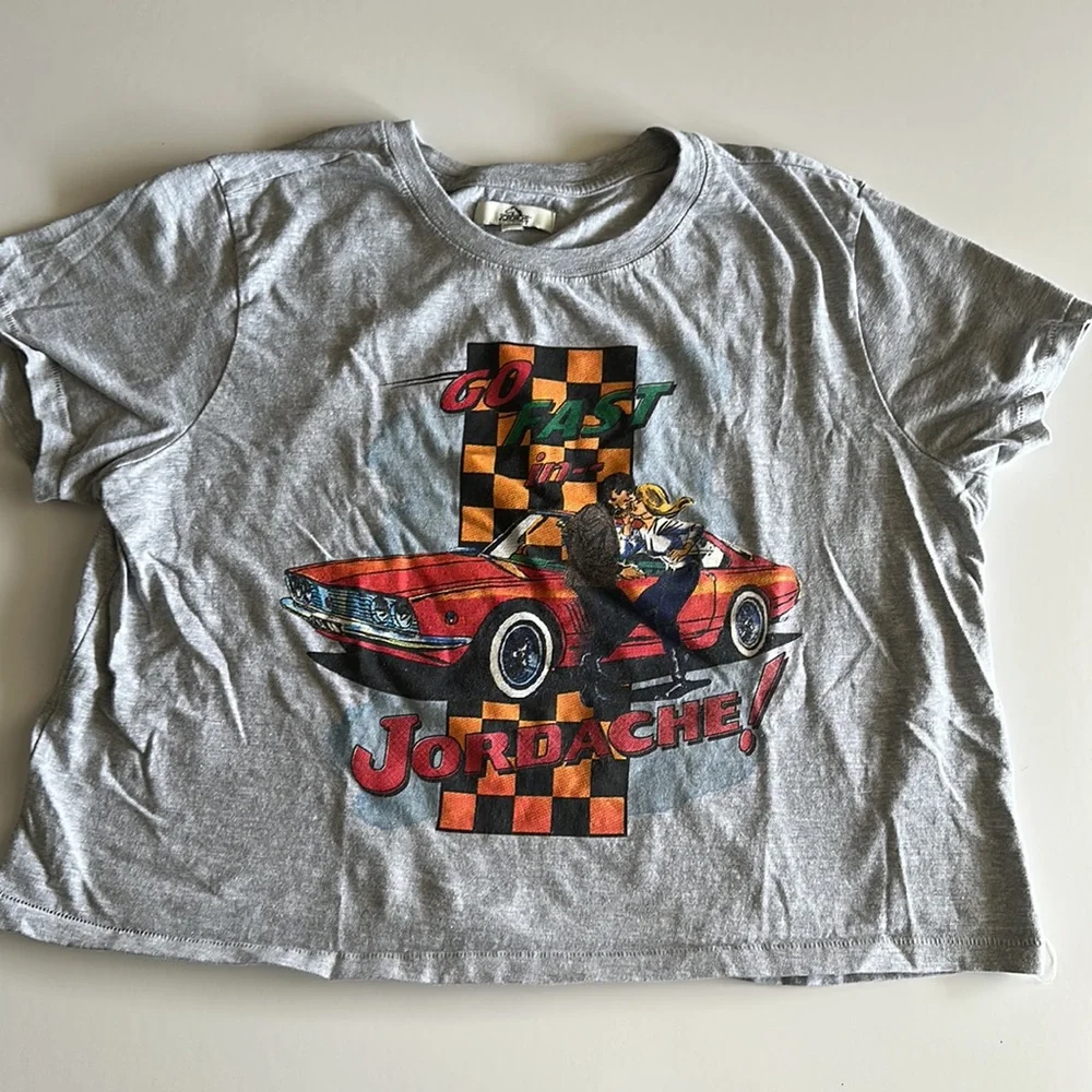 Jordache vintage Race Car Checkered Carla Graphic crewneck Screen tshirt Croptop - Picture 4 of 8